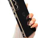 ZTOFERA for Samsung Galaxy S22 Plus 5G Case, Cute Plating Edge Love Hearts Pattern with Camera Lens Protection Phone Case for Galaxy S22 + 6.6",Black