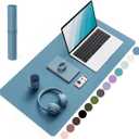 Non-Slip Desk Pad, Waterproof PVC Leather Desk Table Protector, Ultra Thin Large Mouse Pad, Easy Clean Laptop Desk Writing Mat for Office Work/Home/Decor (Blue, 31.5" x 15.7")