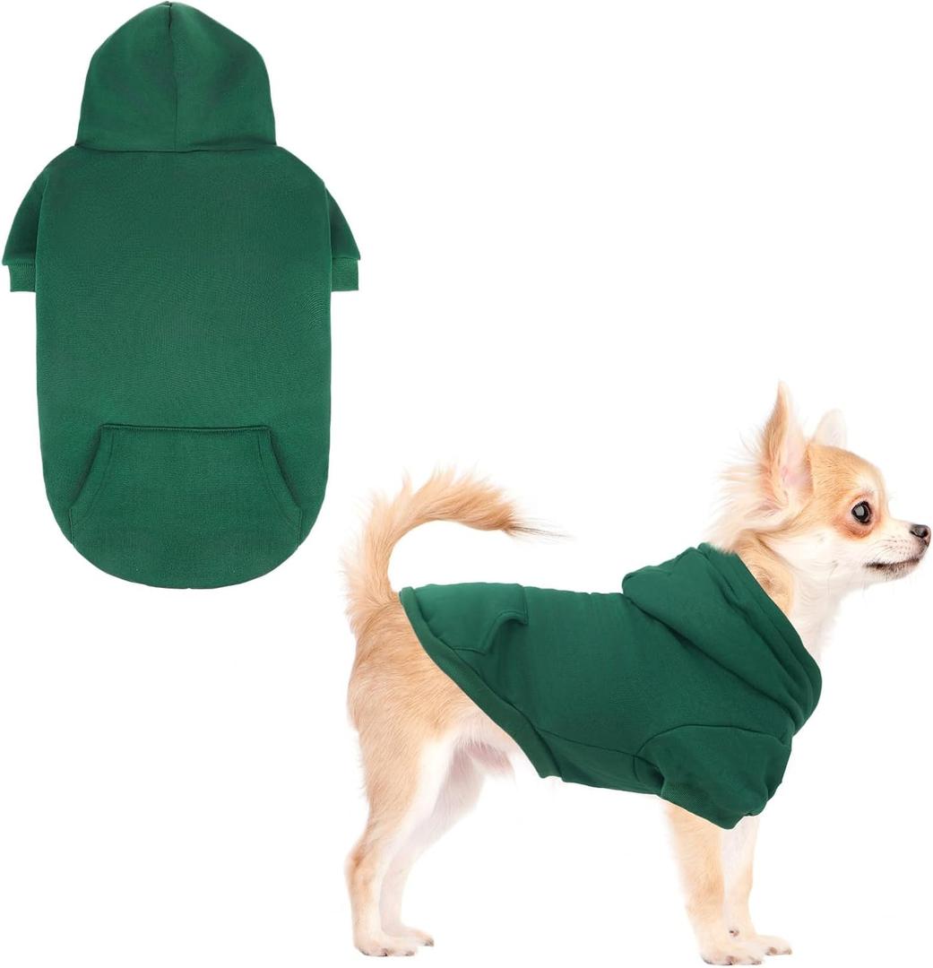 KOOLTAIL Dog Hoodie for Small Medium Dogs Cats, Soft and Warm Pet Sweater with Leash Hole and Pocket Boy Girl, Puppy Fall Winter Jacket Clothes, French Pitbull Cold Weather Coat Sweatshirt, Deep Green XS