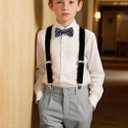 Kids Suits for Boy Suspender Pants Set Teen Boys Light Gray Ring Bearer Outfit Formal Dresswear Size 18