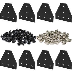 8 Sets 2020 Aluminum Extrusion T Slot Corner Bracket 20 Series Extruded Hardware T Shape Joint Plate with Nut Bolt for 20/20 20mm T V Slot Black Aluminum Profile Connector Accessories