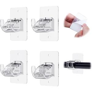 CIEMGNZOC 4PCS No Drill Curtain Brackets, Self-Adhesive Rod Holders, Adjustable Hooks for Rods Under 1.57 Inch (Transparent)
