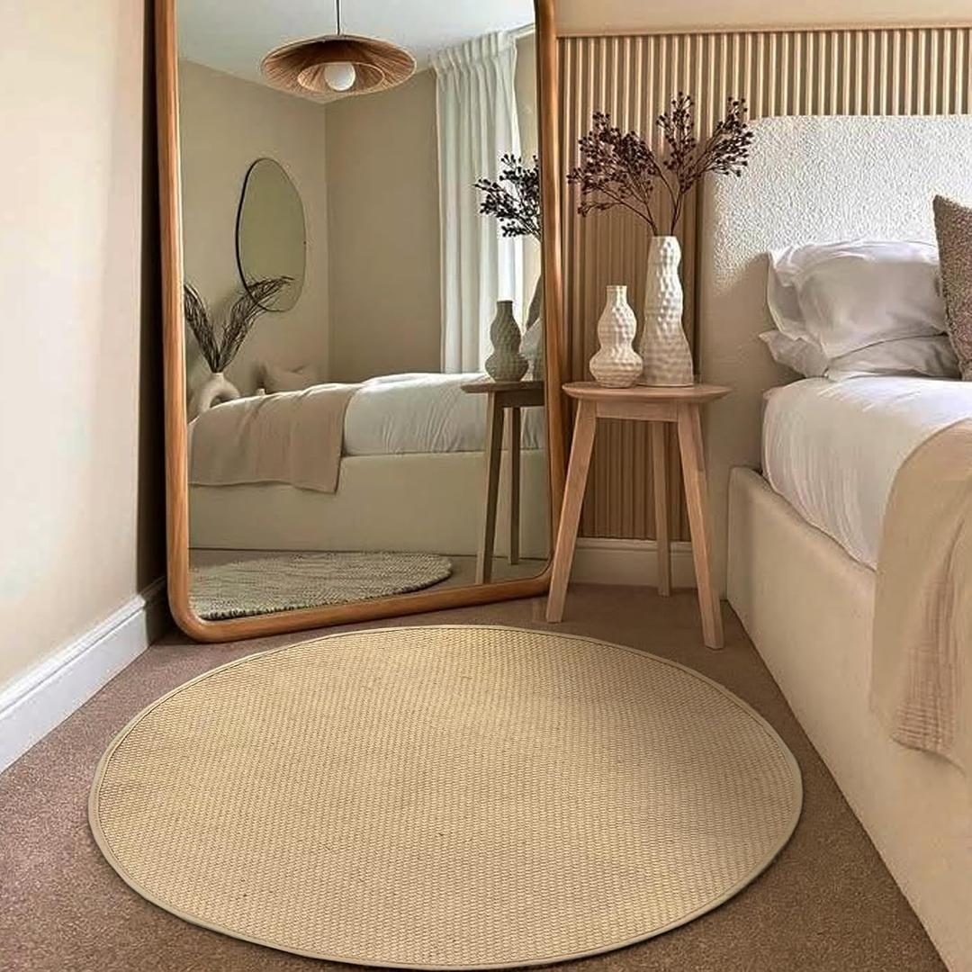 Jute Round Rug 2.6ft Circle Area Rug Indoor Outdoor Living Room Patio Kitchen Rug Boho Natural Color Bedroom Carpet Farmhouse Woven Design Decorative Floor Rug