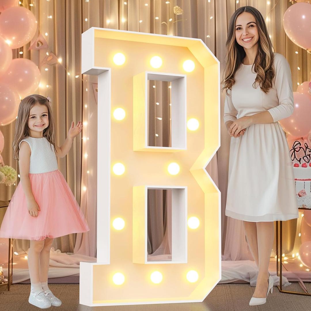 Pooqla 4 FT Marquee Light Up Letters, Marquee Letter Lights 4 Feet Tall, Giant Letter Sign Big Mosaic Letters for Balloons Birthday Party Anniversary Wedding Decorations, Warm White Decor B
