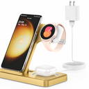 Wireless Charger for Samsung Charging Station: GEEKERA 3 in 1 Foldable Phone Charger Stand for Galaxy Watch6/5 Pro/4/3/Active, S24 Ultra/S24 Plus/S23/S22/S21, Z Fold/Flip Series, Android, Buds 2 Pro, Gold