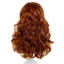 Copper Red Long Curly Beehive Wig with Red Pearl Necklace Vintage Wig with bangs for Women Costume Cosplay Fancy Dress 60s 70s Retro Wigs