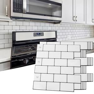 Art3d 5-Sheet Backsplash Tile for Kitchen Peel and Stick, 12"x12" Stick on Subway Tiles for Kitchen, Bathroom Back Splashes, White-Black Grout