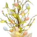 RoseCraft Easter Decorations, Artificial 18 Inch PreLit Easter Egg Tree Tabletop Decor with Delicate Ornaments, for Home Party Wedding Holiday Spring Summer Decoration, Pink/Blue/Yellow.