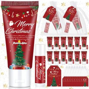 12 Sets Christmas Mini Sunscreen and Sunscreen Lip Balms Christmas Party Favors with Cards and Organza Gift Bags Holiday Thank You Employee Appreciation Gifts