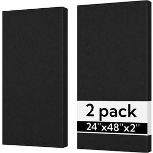 Olanglab Sound Acoustic Panels 2 Pack, 24''x48'' Fiberglass Acoustic Wall Panels 2'' Thick, Large Sound Proof Panels for Walls (Black)