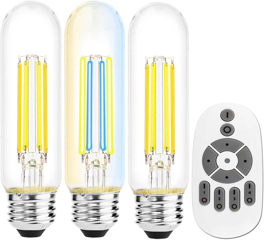Vintage Smart Led Filament Light Bulb, T10 Edison Bulb with Remote Control, Dimmable 4W Light Bulb, E26 Standard Base, Color Temperature Adjustable (2700K-5000K), No hub Required, 3 Pack