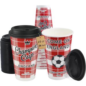 3 x 16 oz Champion Cup A Salute To England, 1966 World Soccer Champion, 24 Sets Disposable Paper Party Cups with Lids for Fan Event Decorations Game-Day Festival, COME ON ENGLAND 2026