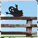 Halloween Fence Yard Statues Garden Stake, Horror Funny Metal Wall Art Statues Outdoor Rust-Proof Decor, Laser Cut Silhouette Art Double Sided Metal Sculpture for Outdoor Garden (Ghost)