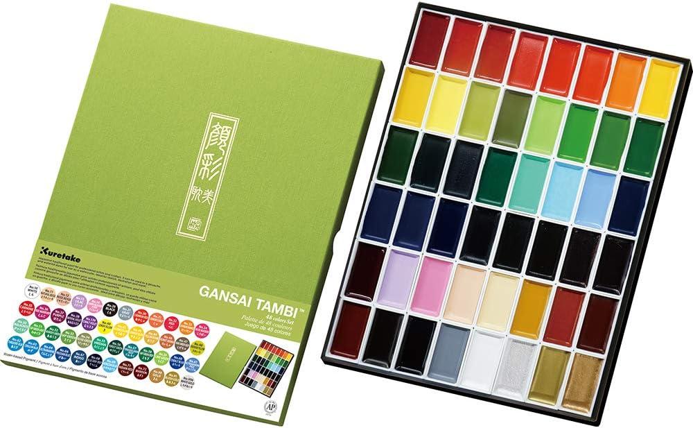 Kuretake GANSAI TAMBI Watercolor Paint Set, 48 Colors, Professional-quality for artists and crafters, for kids, adult, Made in Japan