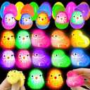 18 Pack Easter Egg Fillers Chick LED Puffer Balls , Light up Flashing Spiky Toys Bulk Glow in The Dark for Kids Boys Girls Classroom Prizes Easter Basket Stuffers Party Favors