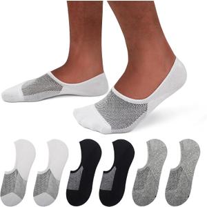 SIXDAYSOX No Show Socks Men 6/8 Pack Invisible Low Cut Non Slip Short Socks Size 5-11/10-13 (2 White+2 Black+2 Gray)