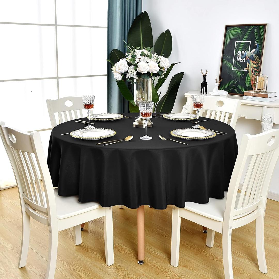 KAIPHO Black Round Tablecloth Waterproof Stain Resistant Wrinkle Free Table Cloth 210GSM Polyester Washable Wipeable Table Cover for Party, Banquet, Wedding, Indoor and Outdoor use (70 inch, Circle)