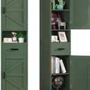 TEENFON 67" H Tall Bathroom Storage Cabinet with Barn Doors and Drawer, Narrow Bathroom Cabinet, Narrow Storage Unit, Adjustable Shelves, Floor Cabinets for Living Room, Forest Green, 11.8"D x 15.8"W x 67"H
