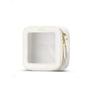 AOLO Travel Makeup Bag for Women - Clear Cosmetic Bags, Carry-on Make up Organizer Pouch with Transparent Windows and Zippers, TSA Approved Cute Cosmetics Case for Women & Girls (White)