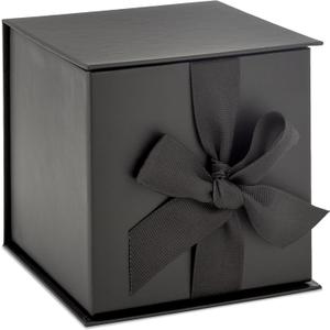 Hallmark Small Gift Box with Bow and Shredded Paper Fill (Black 4 inch Gift Box) for Weddings, Graduations, Birthdays, Father's Day, Groomsmen Gifts, All Occasion