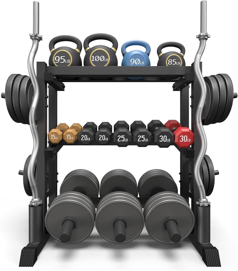 3-Tier Dumbbell Rack, 1100LB Capacity Adjustable Weight Rack for Home Gym, Heavy-Duty Weight Stand for Dumbbells Kettlebells & Weight Plates(Rack Only) (18.78 x 48 x 36.54 inches)