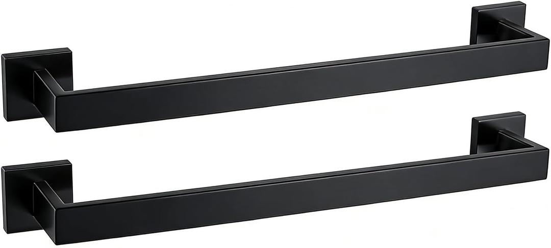 20 Inch Towel Bar 2 Pack for Bathrooms 20 Inch Stainless Steel 304 Brushed Nickel Towel Holder Modern Square Towel Rod Rustproof Wall Mount (2, Matte Black, 20 Inch)