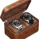 ROTHWELL 2 Watch Travel Case for Men | Compact PU Leather Protective Box with Microsuede Interior | Fits Watches & Smartwatches Up to 55mm (Tan/Brown)