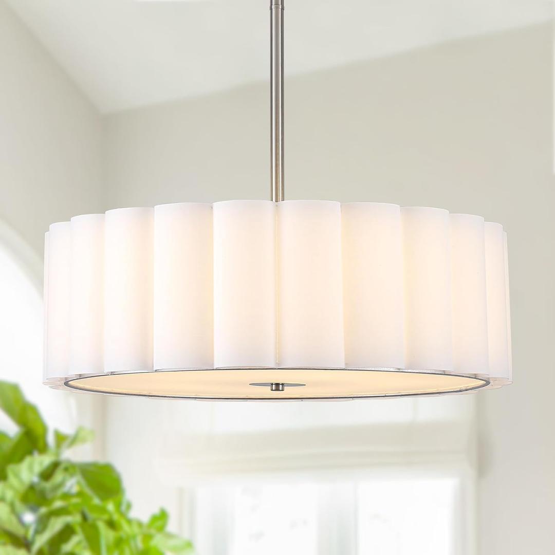 ALISADABOY Brushed Nickel Chandeliers for Dining Room Modern 19.68 Inch Fabric Chandelier Farmhouse 5 Light Drum Chandelier for Entryway Hallway Foyer Kitchen Island Stairway