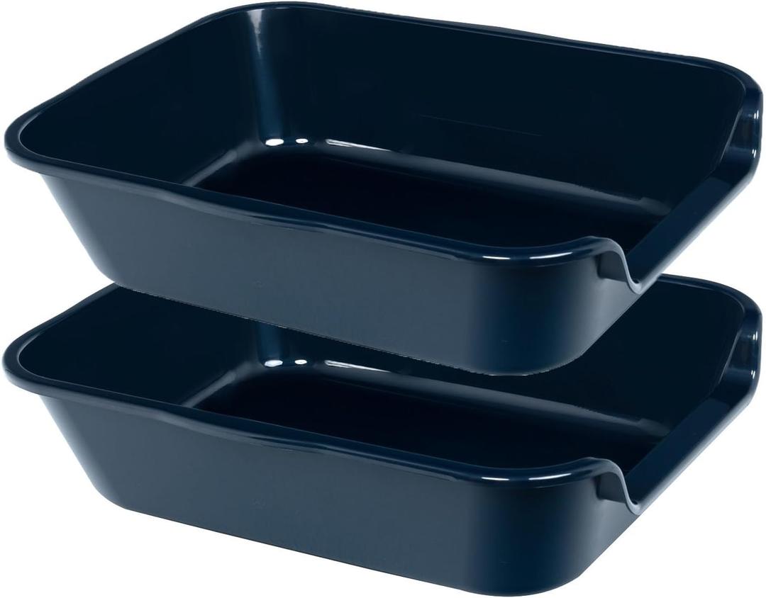 2 Pack Extra Large Dog Litter Box Pan Tray (ABS Material), Low Entry Jumbo Senior Litter Boxes for Multiple Kitten Big Cats, Pet Safe Indoor Dog Potty (Dark Blue, 20" L x 15" W)