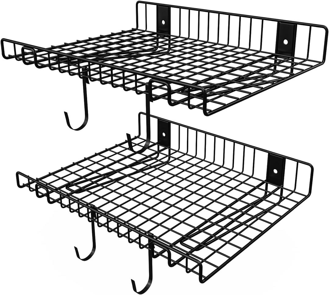 2 Pack Garage Wall Shelf, Wall Mounted Storage Shelves, Heavy Duty Metal Shelves for Room Wall, Loads 130 LBS Floating Shelves Mesh Storage Rack for Garage, Office, Basement, Wall Cabinet and Kitchen