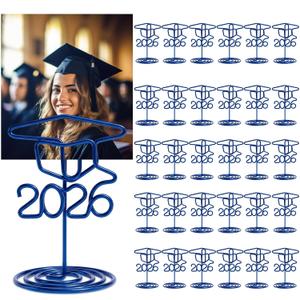 Rtteri 30 Pcs 2026 Grad Cap Graduation Picture Display 2 Inch Blue Photo Holders for Centerpieces Graduation Table Number Holders Card Stands for Class of 2026 Grad Party Supplies