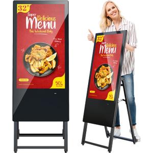MWE 32 Inch Digital Signage Display, Portable LCD Digital Kiosk, Advertising Display Poster, Android Kiosk with Auto Media Player, HDMI/USB