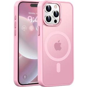 Newfuture Upgraded Magnetic for iPhone 15 Pro Max Case [Compatible with Magsafe] [Mil-Grade Protection], Pocket-Friendly, Slim Translucent Phone Case Cover for iPhone 15 Pro Max 6.7", Chalk Pink