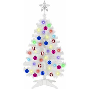 [ Remote Control & 8 Modes ] 3 Ft Christmas Tree with Timer 50 Warm White & Multi Color Lights, 15 DIY Ornaments 3D Star Topper - Artificial Small Christmas Tree for Home Indoor Tables - White