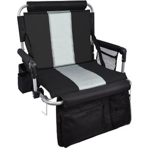 Stadium Seats for Bleachers with Back Support, Bleacher Seats with Backs and Cushion Wide, Stadium Chairs with Cup Holders, Mesh Bags and Hide Hooks (Black and Gray)