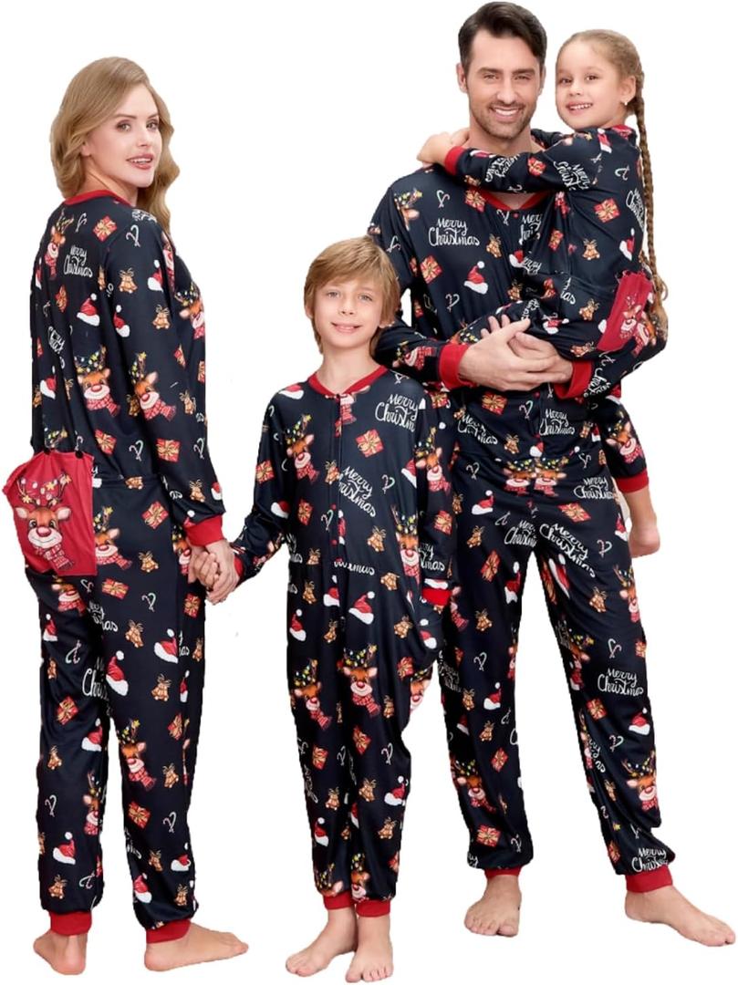 Matching Family Christmas Onesie Pajamas, Buffalo Plaid One-Piece Sleepwear Holiday Loungewear w Zipper (Medium, Pjs-2)