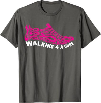 Breast Cancer Pink Ribbon Walk For Cure Cool Awareness Gifts T-Shirt ( Grey, Medium )