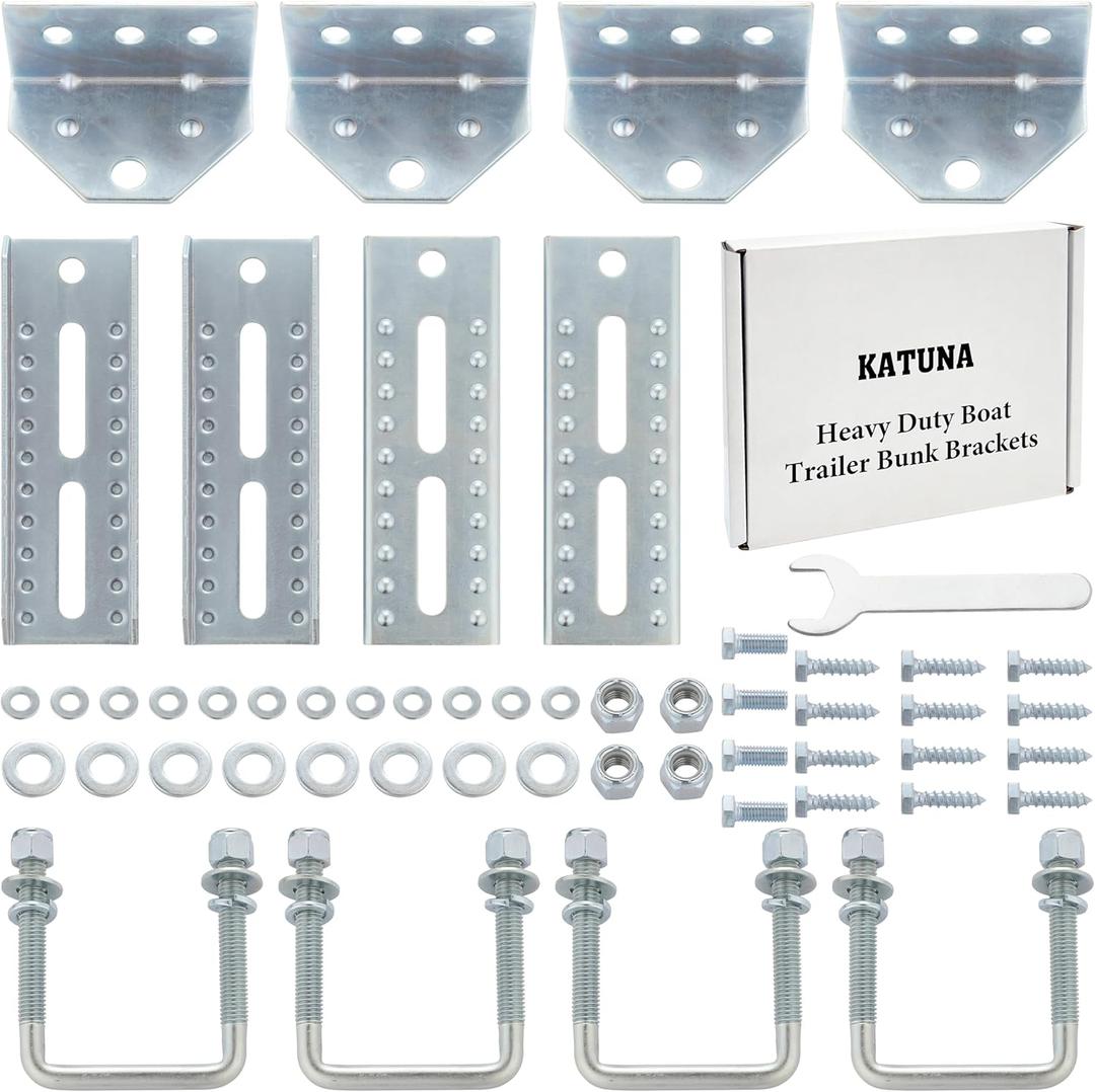 4Pcs 8" Swivel Bunk Bracket Kit - Fits 3"x3",2"x3",1.5"x3" Boat Trailer Crossmembers - Includes Adjustable Brackets & Square U-Bolts, Nylon Nuts, Washers