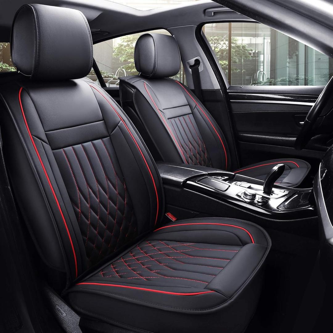 5pcs Car Seat Covers Full Set with Waterproof Leather,Airbag Compatible Automotive Vehicle Cushion Cover Universal fit for Most Cars (Black and red)