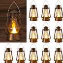 12Pcs LED Mini Vintage Lanterns Decor Indoor Decorative Outdoor Hanging Lantern Decorative Small Candle Lanterns Farmhouse Decor for Wedding Centerpiece,Halloween,Christmas,Farmhouse Decorative (Gold)