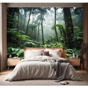 -Tropical Rainforest Forest Backdrop Large Fabric Living Room Wallpaper Green Jungle Bedroom Bathroom Wall Mural- 137"x96" not Peel and Stick (Y19)