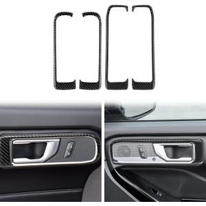 Carbon Fiber Inner Door Handle Frame Cover Trim Compatible with Ford Explorer 2020 2021 2022 2023 2024 Interior Accessories Black (4Pcs)