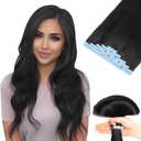 Tape in Human Hair Extensions, Remy Seamless, Jet Black(#1) Straight, Silky & Thick, 16 Inch, 20pcs 40g, Easy to Install, Real Human Hair (#1 Jet Black)