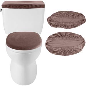 Framendino, Velvet Toilet Lid Cover and Tank Cover Stretch Toilet Covers Set With Elastic Bottom for Bathroom Decor (Coffee)