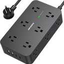 Power Strip Surge Protector with 12 Outlets 4 USB Ports(2 USB C), HANYCONY Black Flat Extension Cord 6 Feet, 1800J, Wall Mount, Desk Charging Station for Office Home College Dorm Room Essentials