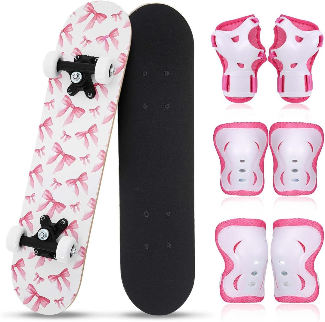 Honoson 7 Pcs Skateboard for Toddlers Beginners Knee Elbow Pads Wrist Guards Gear Set, Age 6-10 Kids 24 x 6"