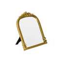 LuHeToz Gold Plastic Arched Makeup Mirror, Standing, Hanging or Wall Mount, Bathroom, Living Room, Bedroom Gold Decorative Mirror (10.6x8.6 inch)