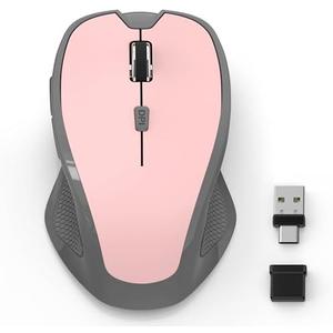 Azmall Wireless Bluetooth Mouse for MacBook, Laptop, iPad Air/Pro, Rechargeable Silent Optical Mouse with Jiggler, Dual Mode Bluetooth 5.2/3.0 & 2.4G USBA/USBC Type-C Receiver (Pink) (Missing Pieces)