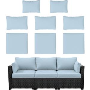 8p Outdoor Cushion Slipcovers Outdoor Patio Cushions Covers Replacement Waterproof with Zipper for 3-Seat Outdoor Rattan Sofa Patio Furniture Cushion Covers Sky Blue, Covers Only
