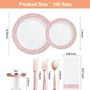 Bestluck 700PCS Rose Gold Plastic Dinnerware Set for 100 Guests, Disposable Plates for Party, Wedding, Include 100 Rose Dinner Plates, 100 Dessert Plates, 100 Set Silverware, 100 Cups, 100 Napkins